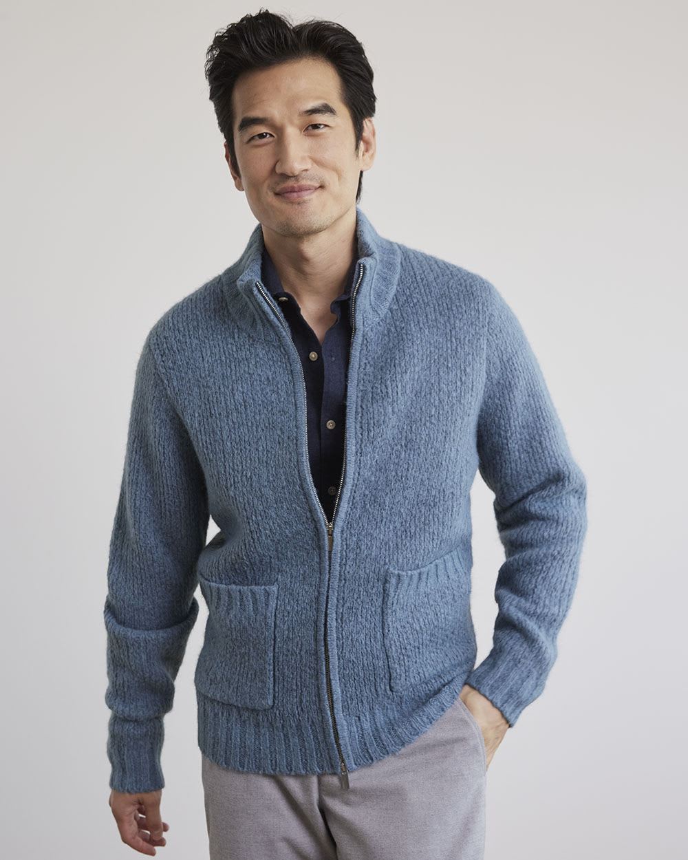 Long-Sleeve Cardigan with Mock Neckline