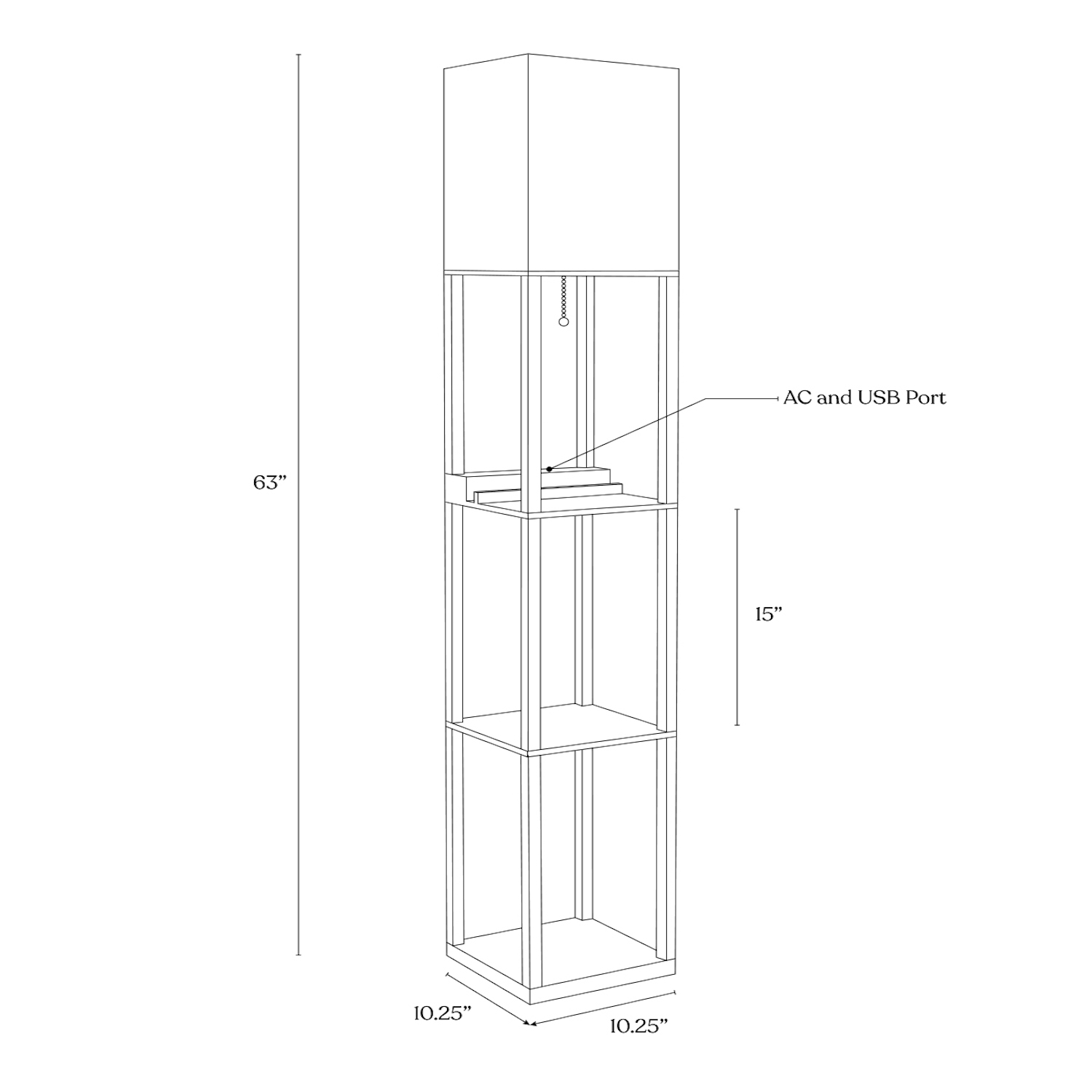 Maxwell Shelf & Led Floor Lamp With Lantern Shade, Usb Port, And Outlet