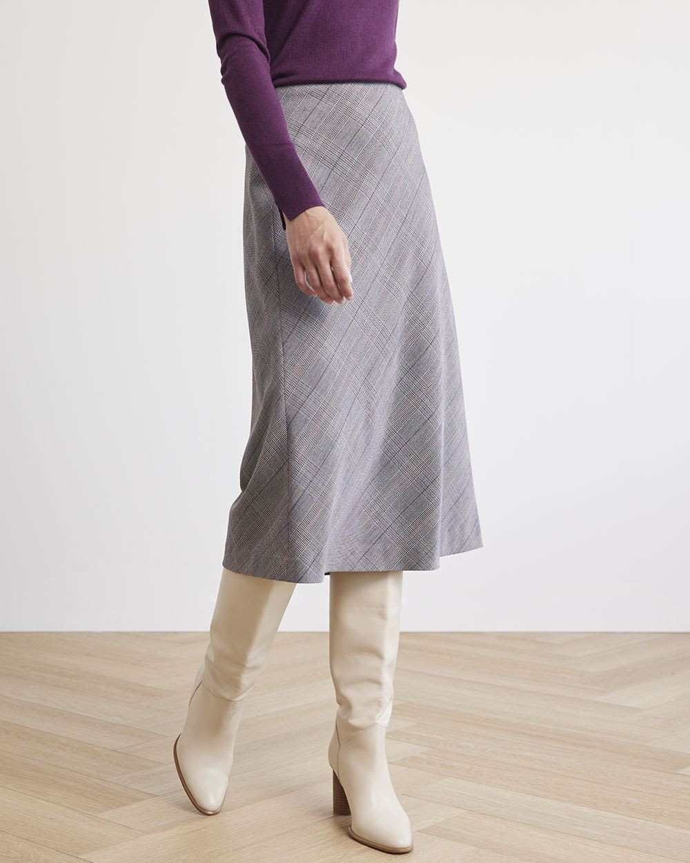 Plaid High-Waisted A-Line Midi Skirt