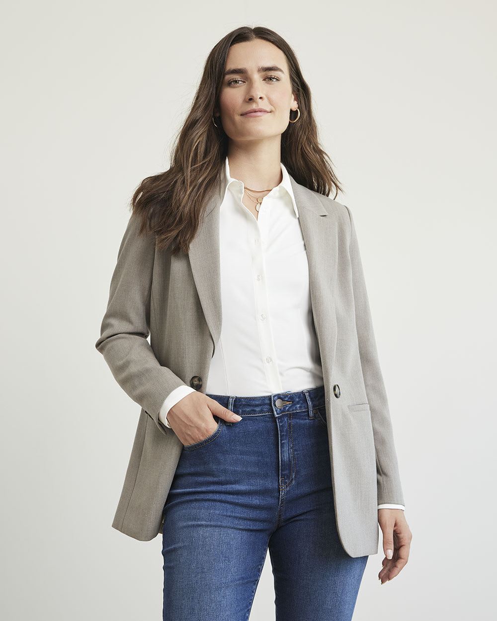 Twill Loose Open Long Blazer