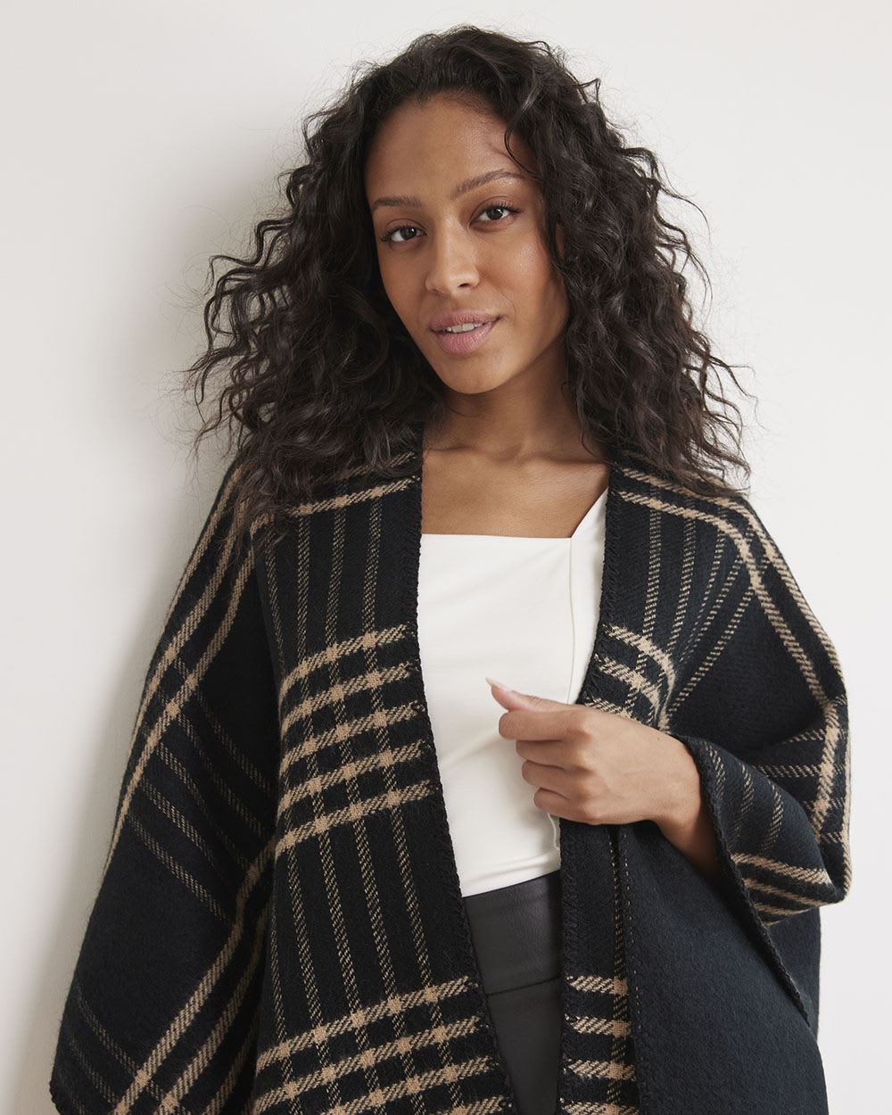 Reversible Plaid Poncho