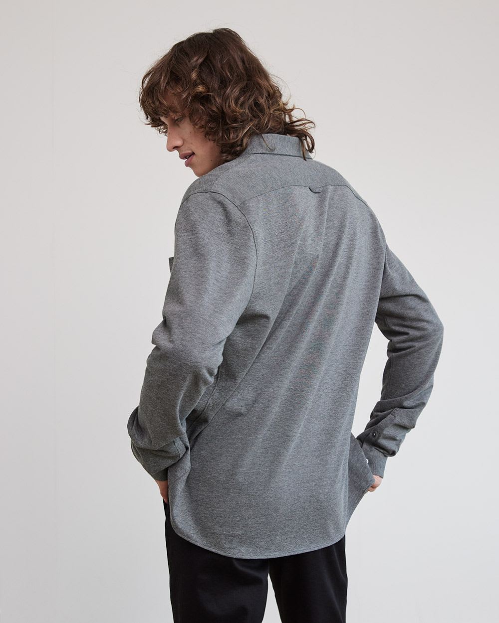 Long-Sleeve Piqué Cotton Shirt