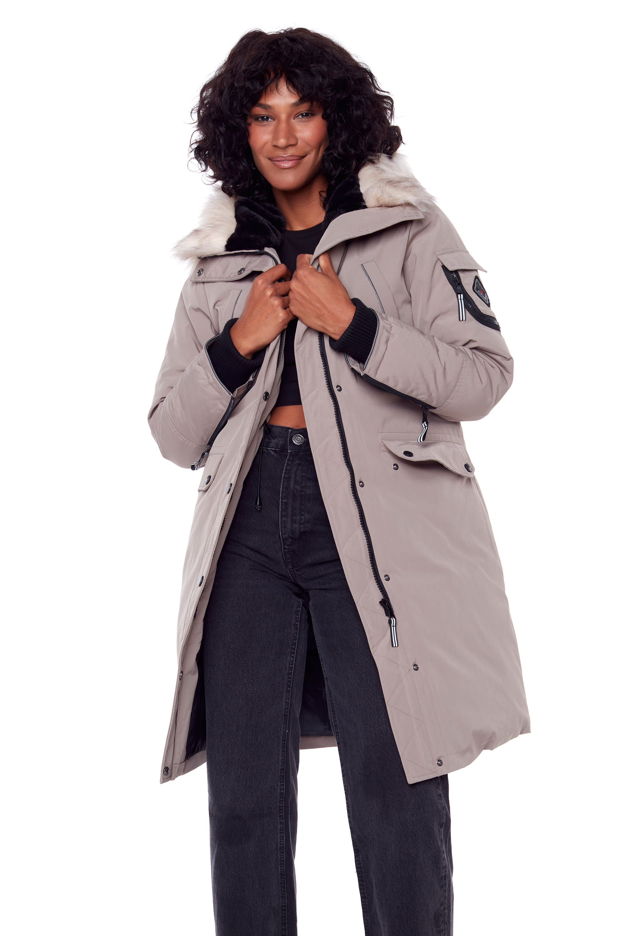 Alpine North Women's Vegan Down Recycled Long Parka Winter with Faux Fur Hood