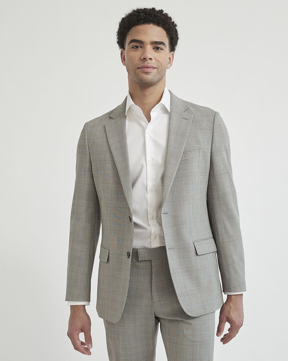 Tailored Fit Stretch Beige Checkered Suit Blazer