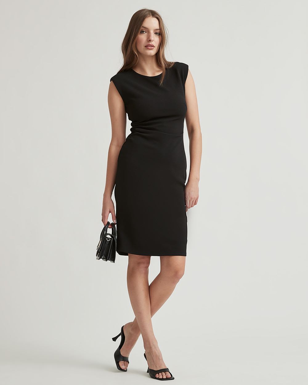Knit Crepe Fitted Crew-Neck Sleeveless Dress