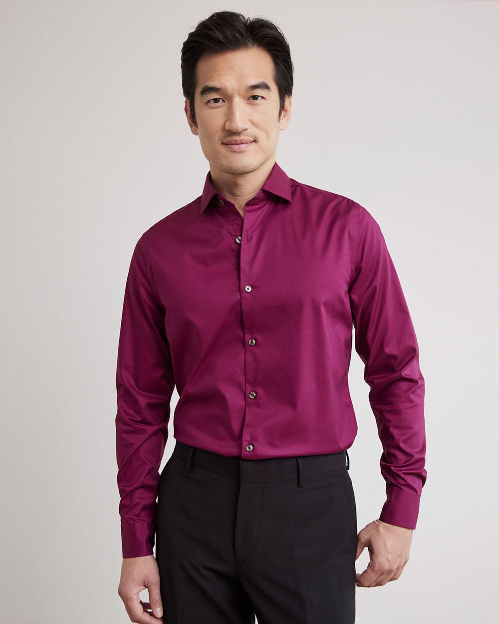 Slim-Fit Solid Sateen Dress Shirt