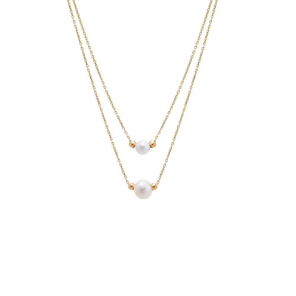 By Adina Eden -DOUBLE PEARL PENDANT CHAIN NECKLACE 14K - 14K GOLD