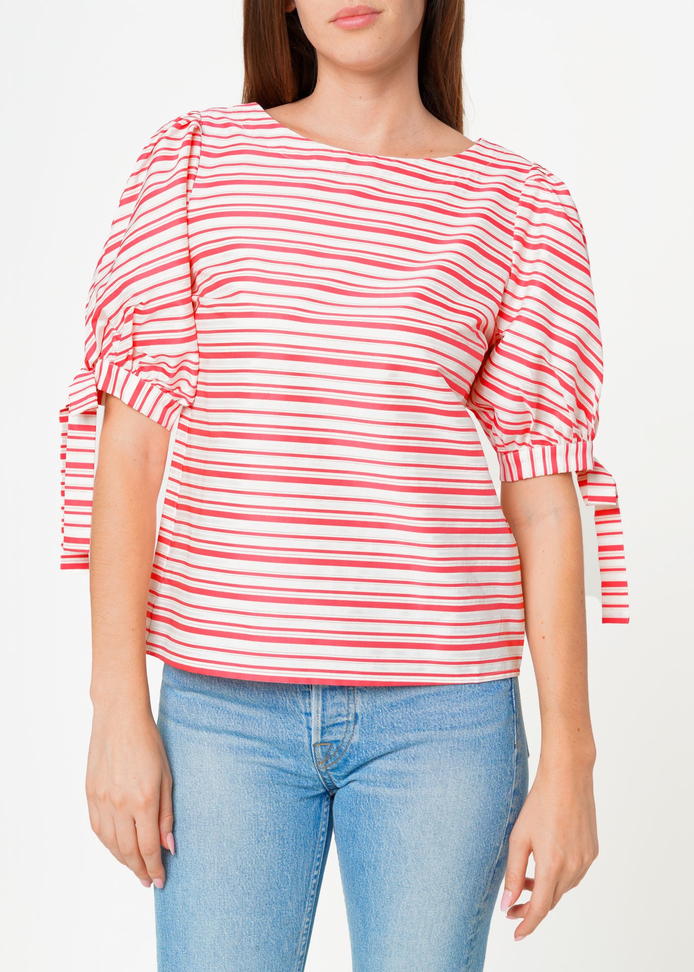 Nurode Satin Striped Tie Sleeve Top