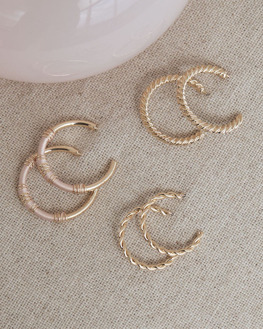 Golden Twisted Hoops, Set of 3