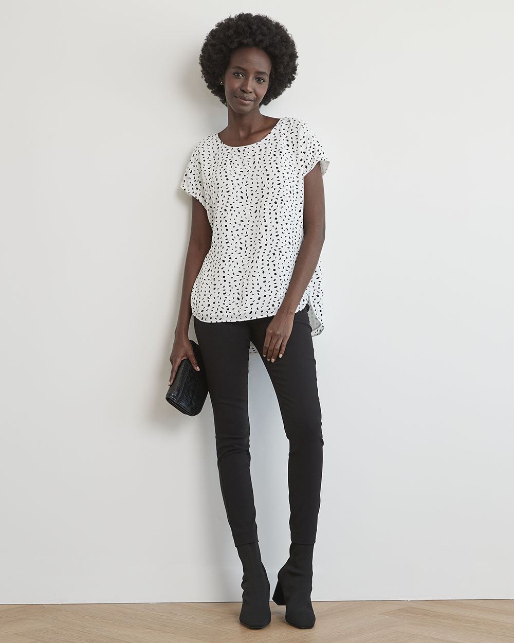 Oversized Silky Crepe Crew-Neck Short Sleeve Blouse