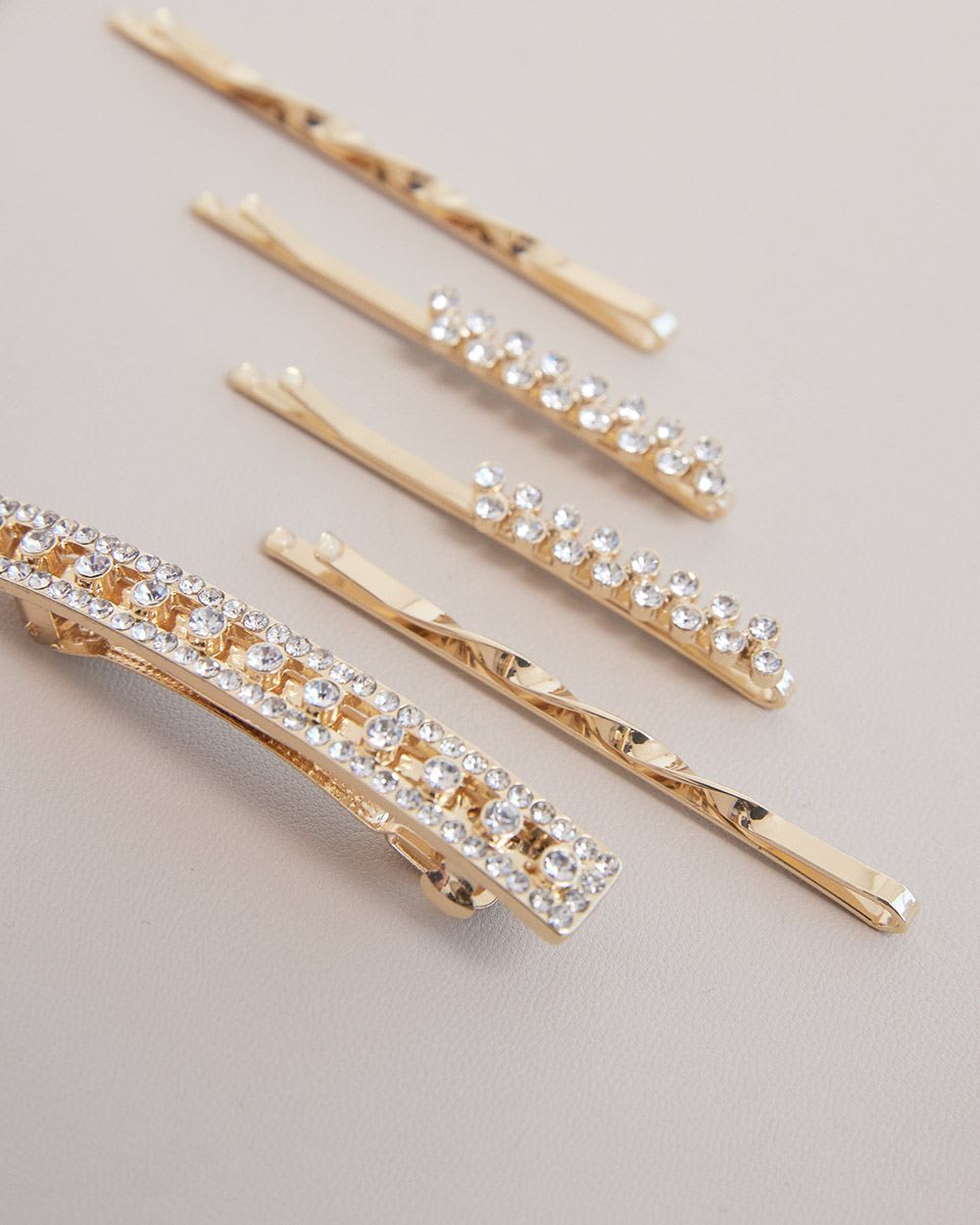 Golden Hair Pins with Rhinestones, Set of 5