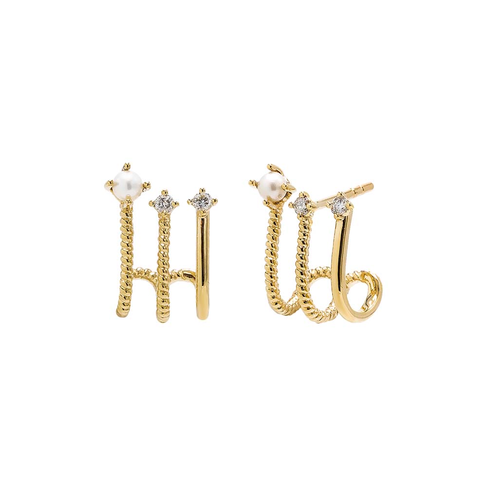 By Adina Eden -TRIPLE PEARL GRADUATED CAGE STUD EARRING 14K - 14K GOLD
