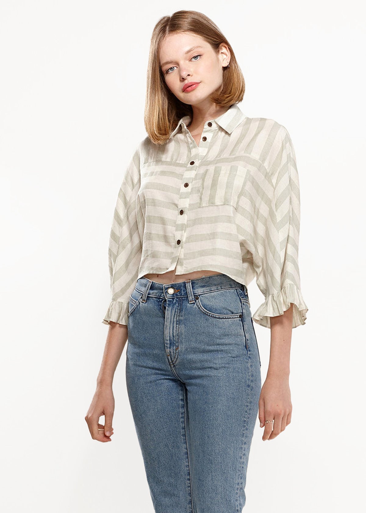 Nurode Button Down Cropped Shirt