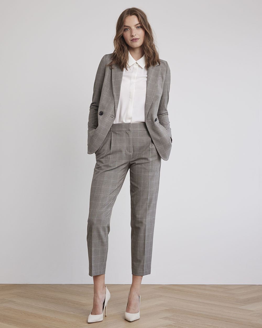 Relaxed One-Button Plaid Blazer