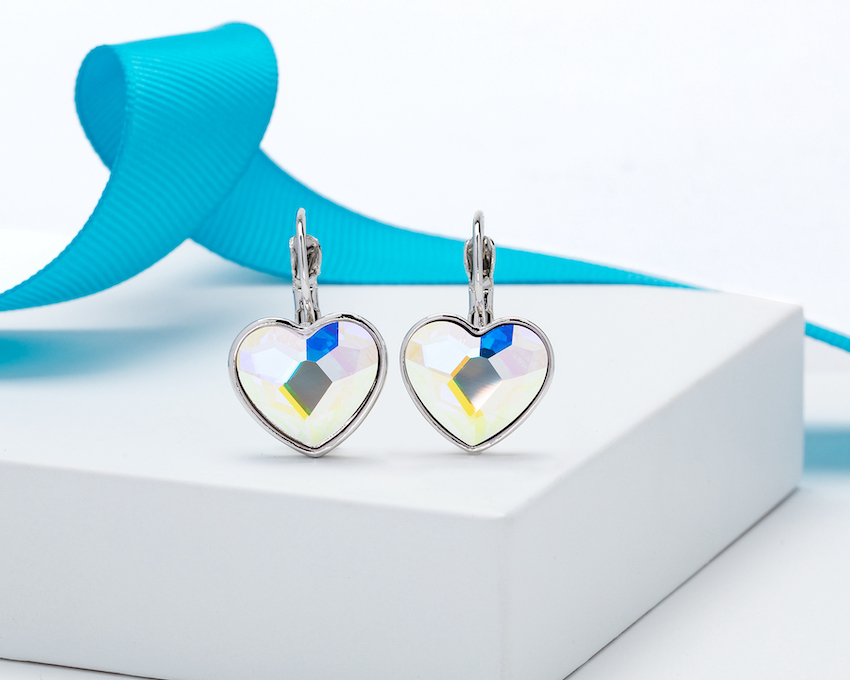 Heart Lever Back Crystal Drop Earrings - callura