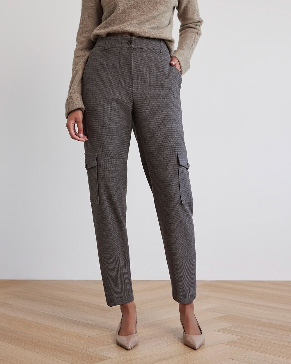 Houndstooth High-Rise Tapered Cargo Pant
