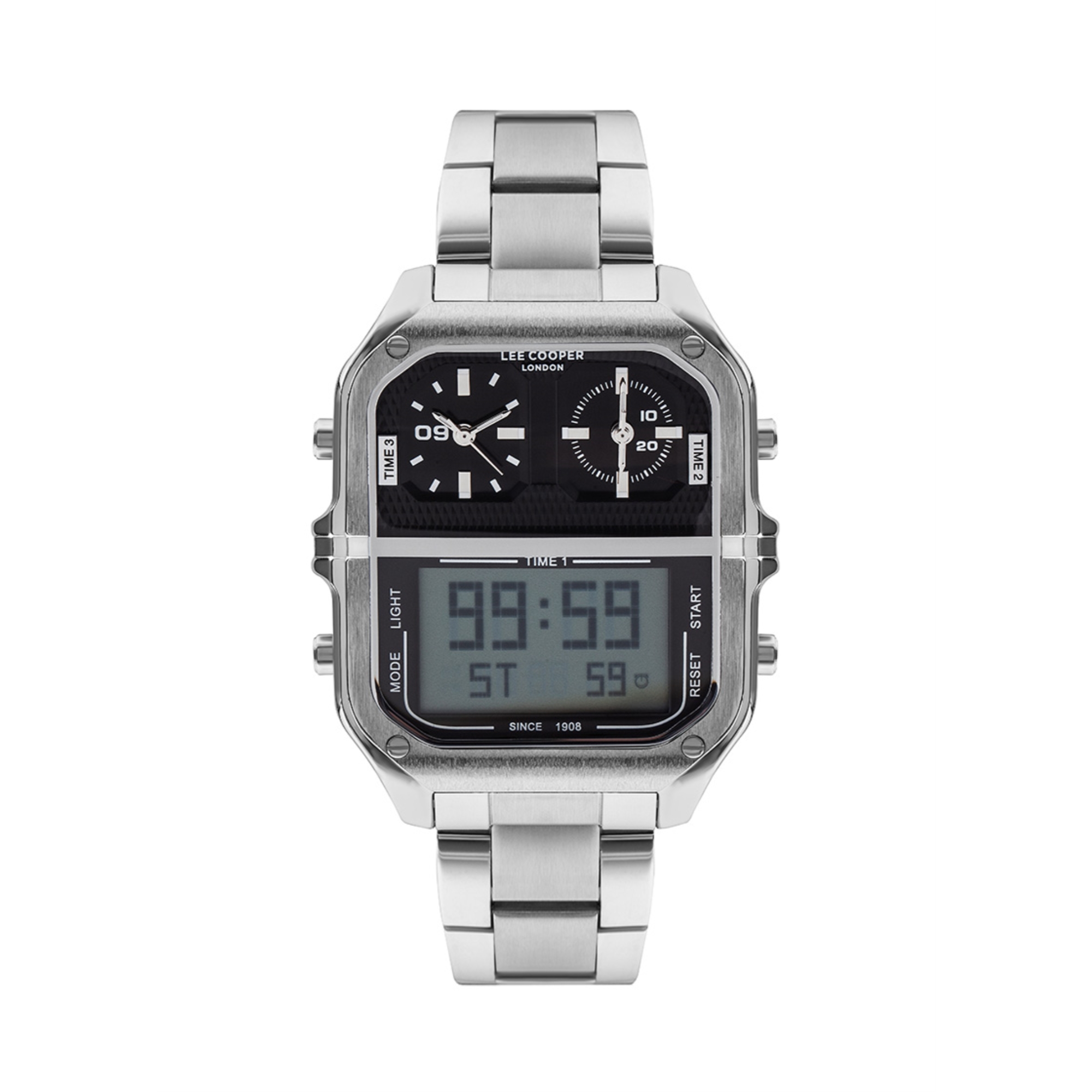 LEE COOPER-Men's Silver 45mm watch w/Black Dial