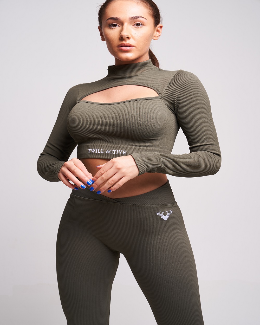 Twill Active - Vialla Recycled Rib High Neck Long Sleeve Crop Top - Petrol