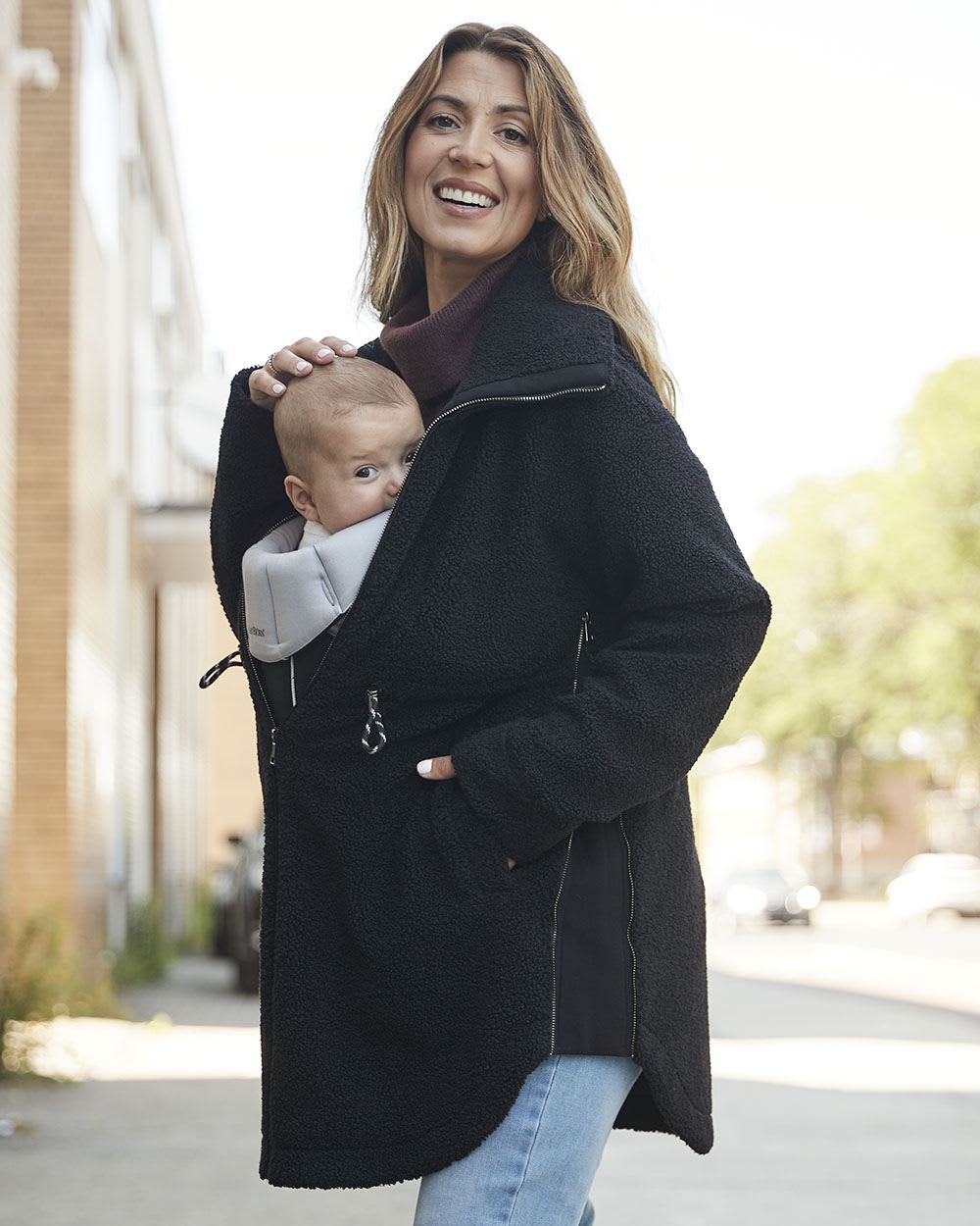 Sherpa Jacket with Zipper Closure - Thyme Maternity