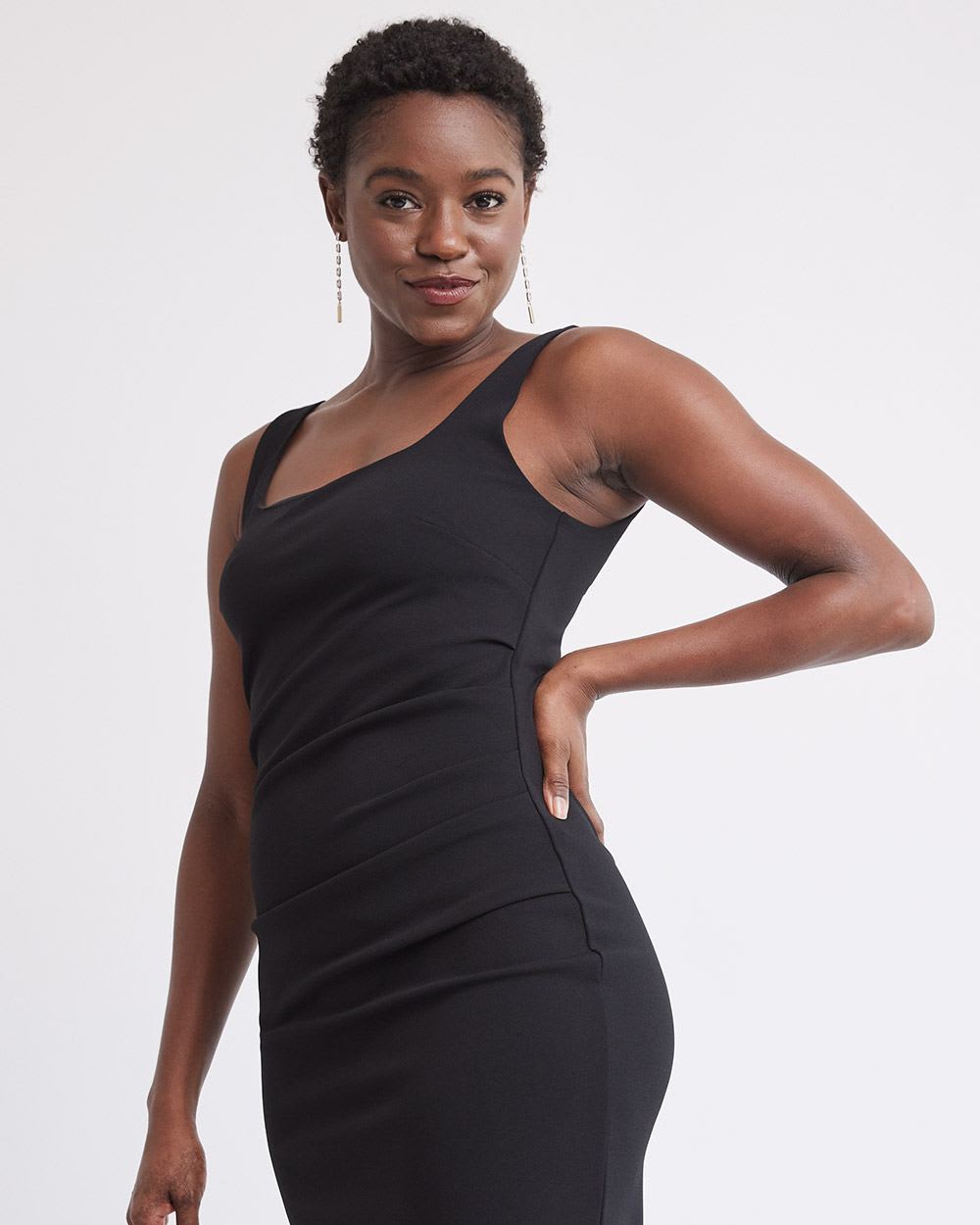 Sleeveless Midi Cocktail Dress with Square Neckline