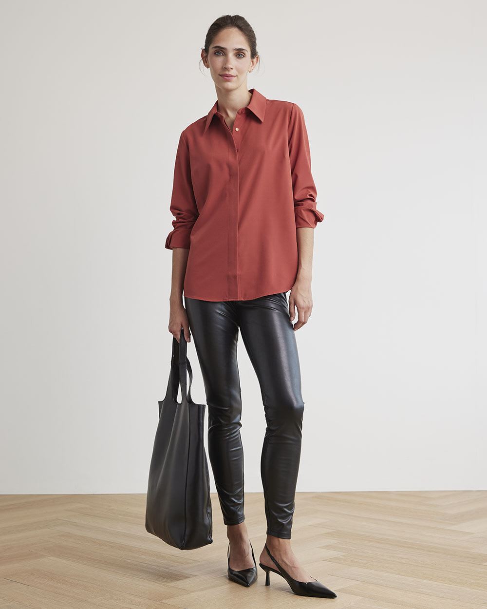 High-Rise Long Faux Leather Legging Pant