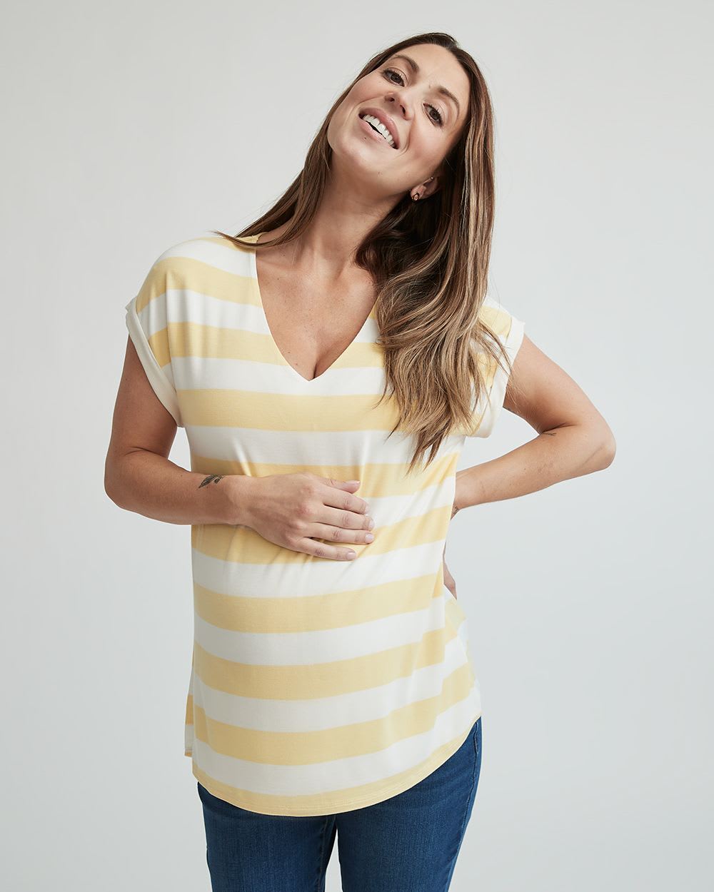 V-Neck Extended Shoulder Nursing T-Shirt - Thyme Maternity