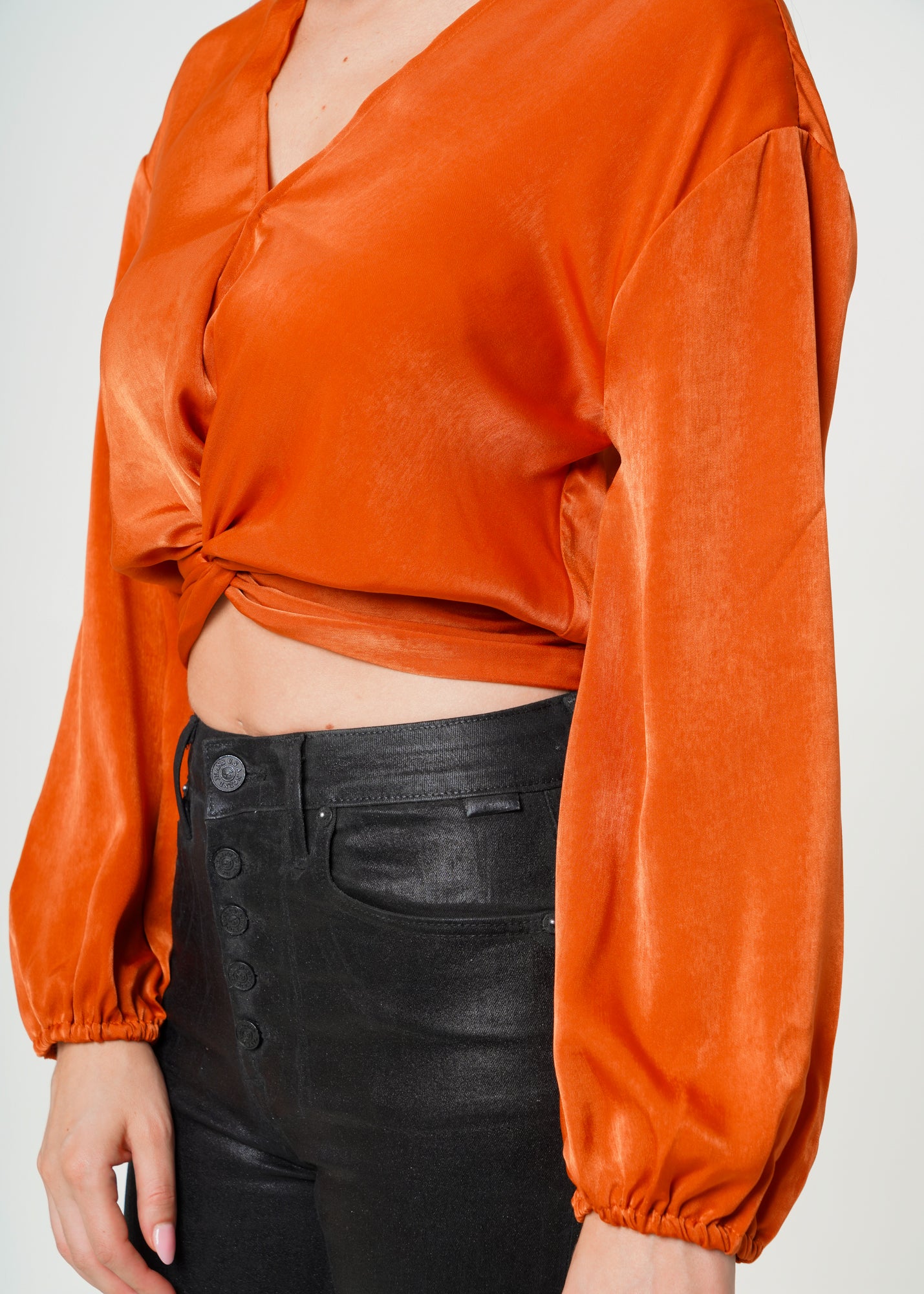 Nurode Twist Front Cropped Washed Satin Top