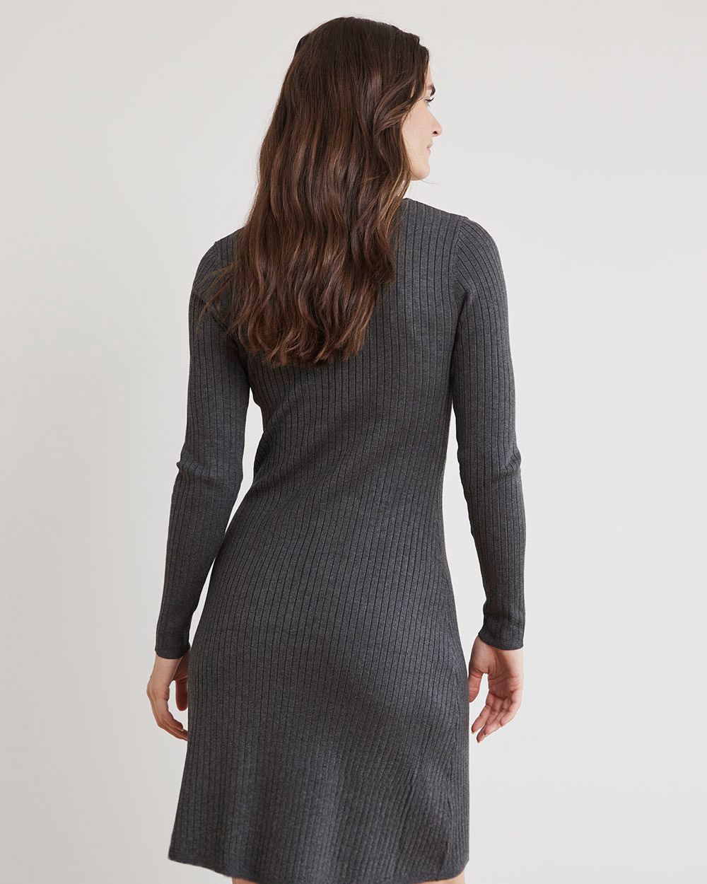 Long-Sleeve Round-Neck A-Line Mini Dress
