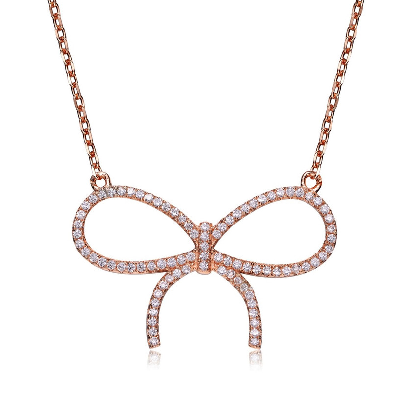 Sterling Silver with Colored Cubic Zirconia Ribbon Necklace