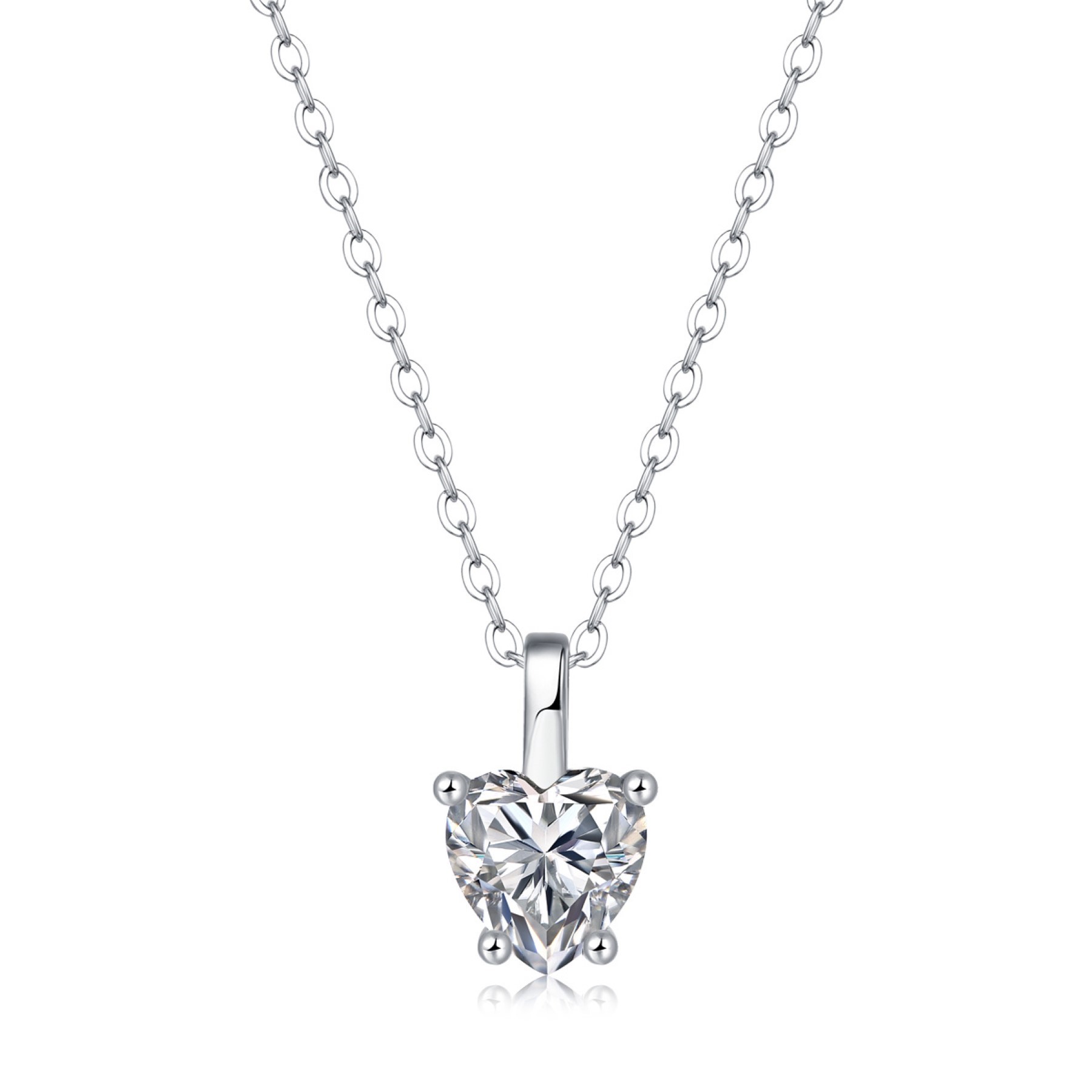 SV Sterling Silver with 1ct Lab Created Moissanite Heart Solitaire Pendant Necklace