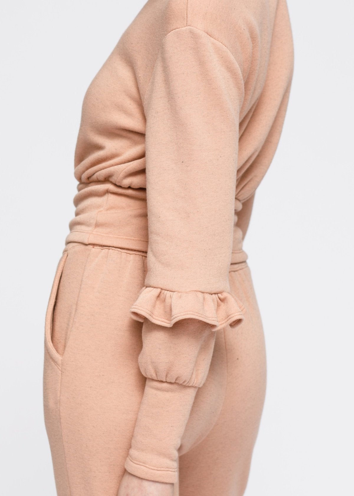 Nurode Crew Neck Ruffle Sleeve Peplum Sweatshirt