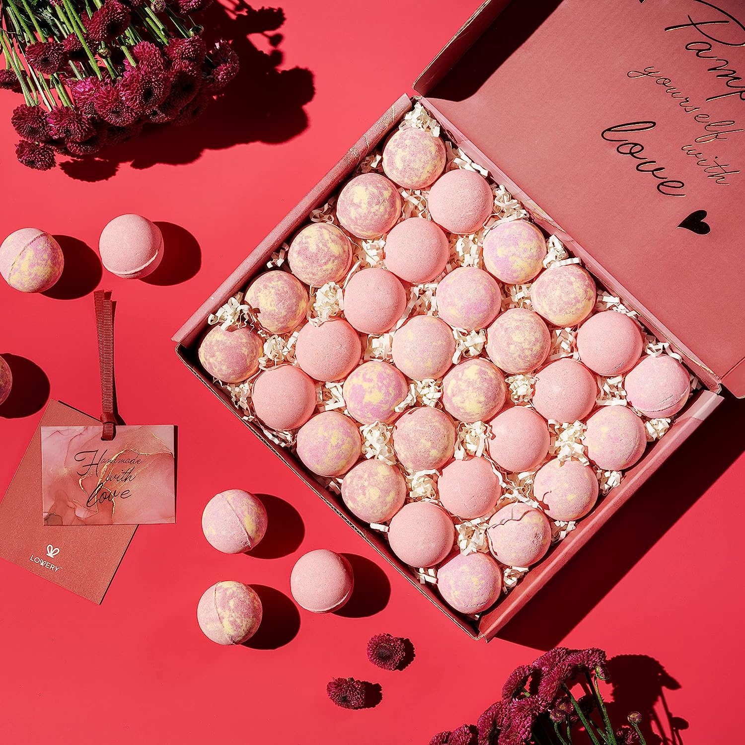 Lovery Handmade Bath Bomb Gift Set, 30pc Bubble Bath Fizzy In Rose Petal, Jasmine, Grapefruit Scents