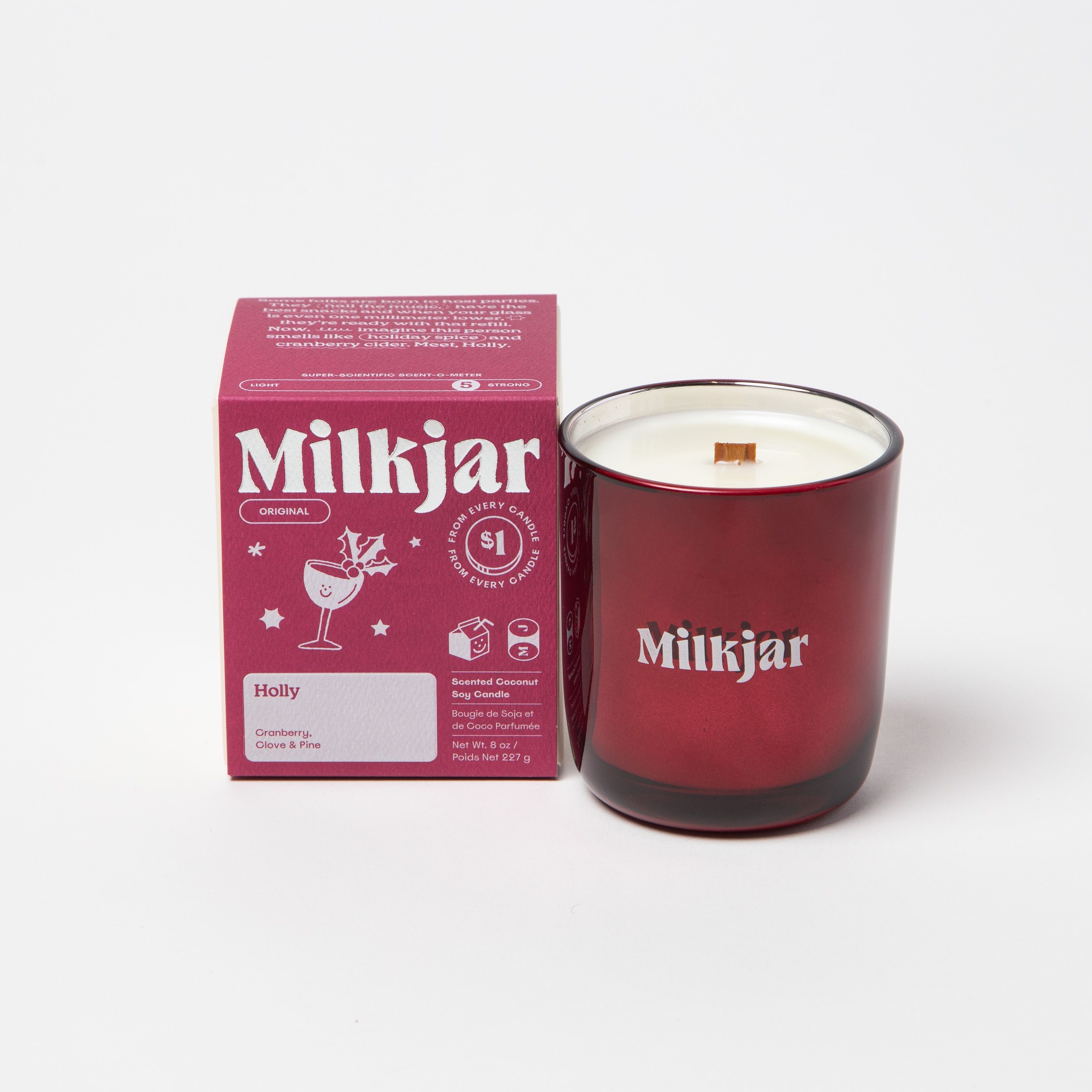 Milk Jar Holly Candle | Cranberry, Clove & Pine 8oz
