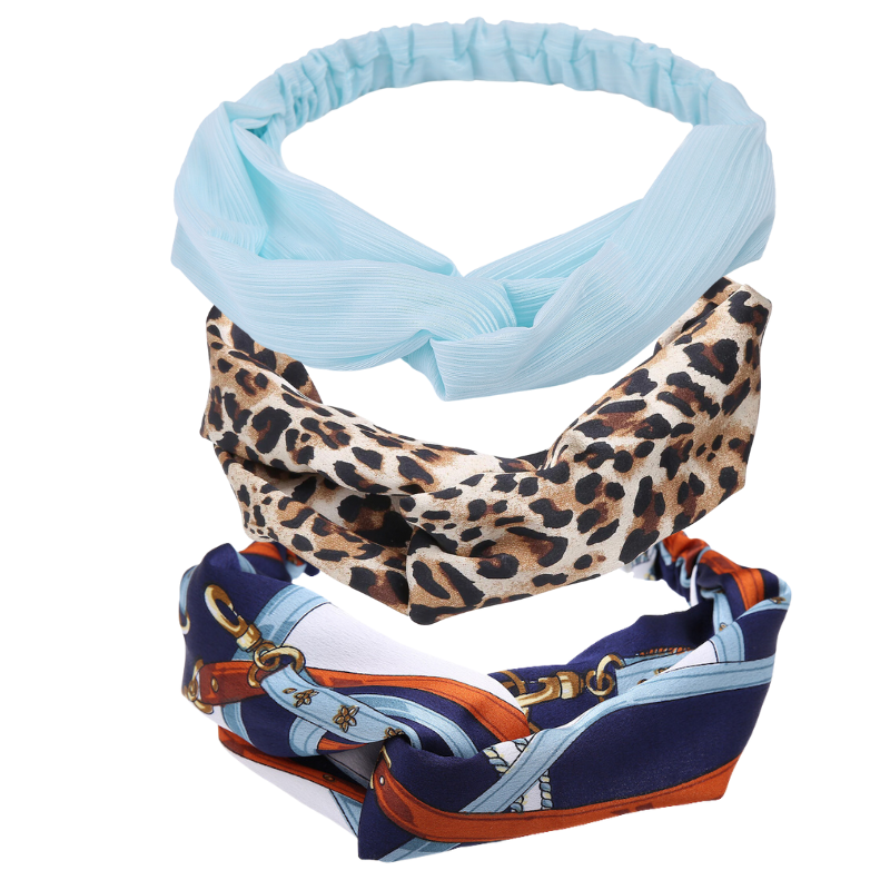 Set of 3 - Orange, Blue & Navy Rope Patterned Twisted Headband - Don't AsK