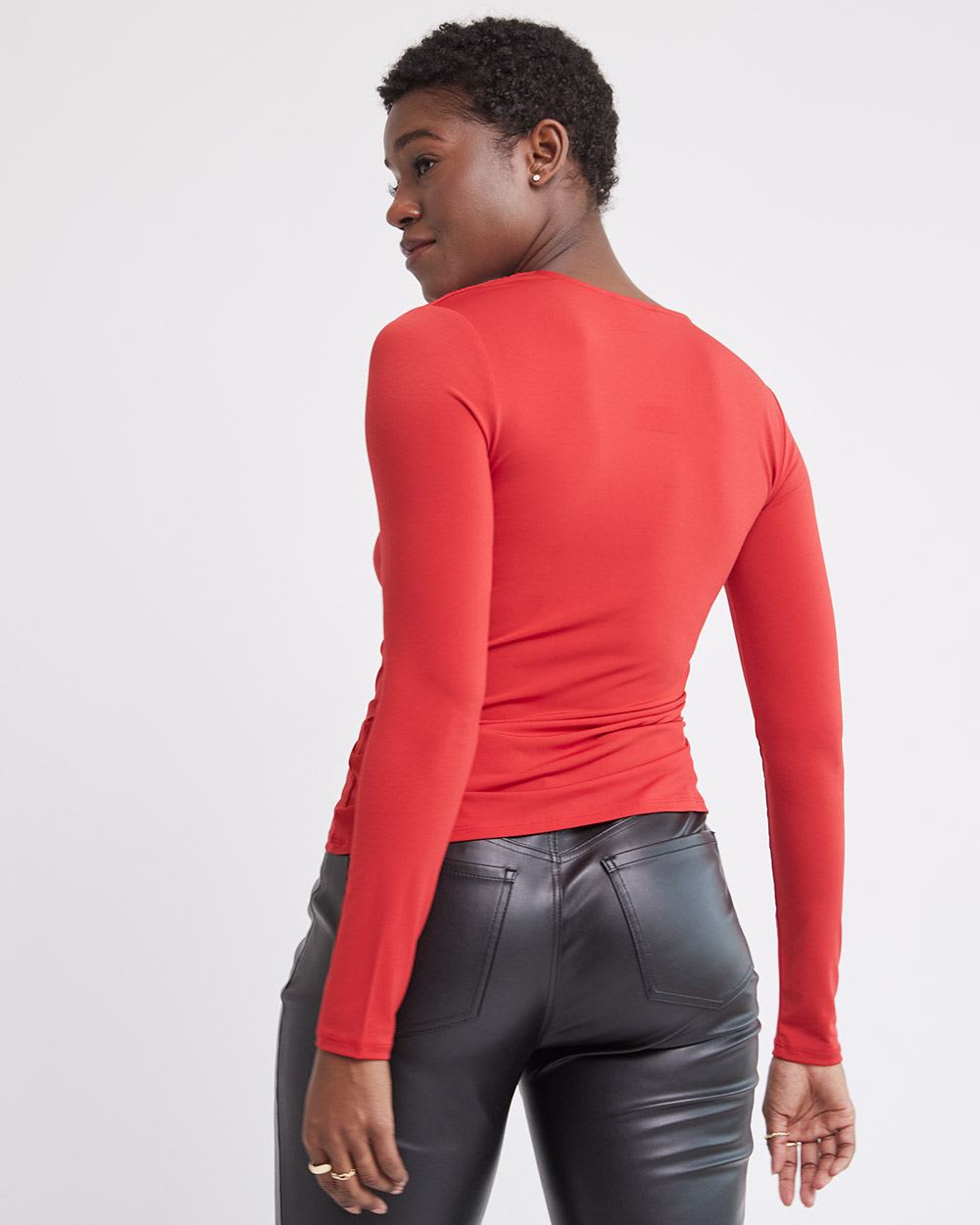 Long-Sleeve Top with Asymmetrical Draped Neckline