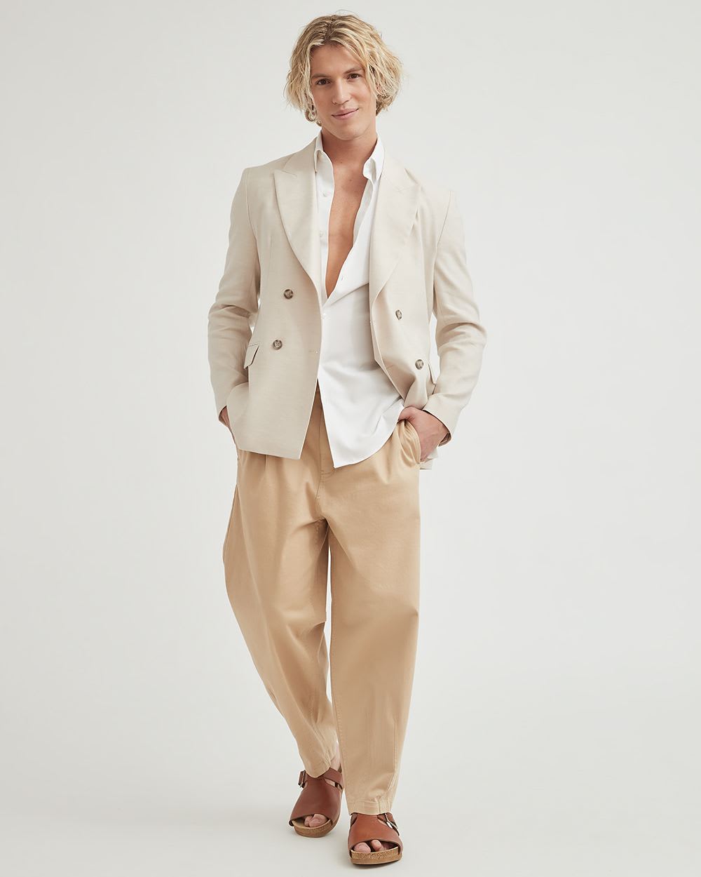 Gender-Neutral Double-Breasted Linen Blazer
