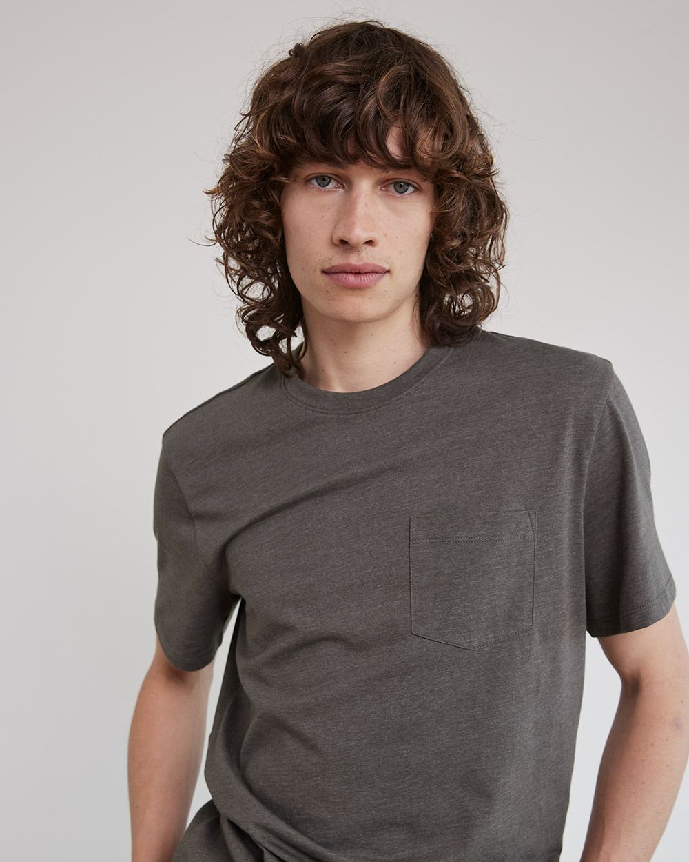 Solid Short-Sleeve Crew-Neck Tee with Chest Pocket