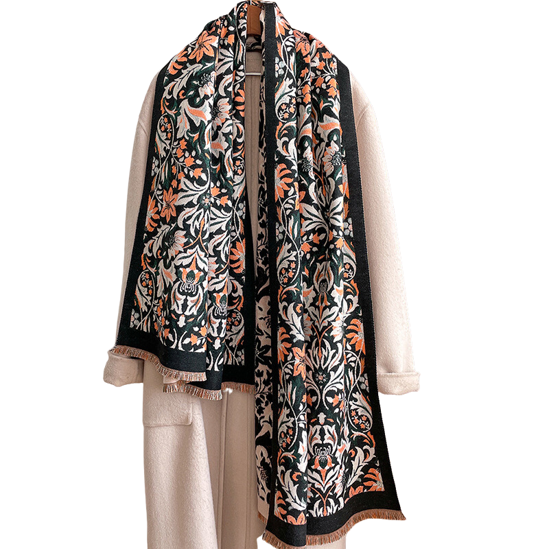 Black, White & Orange Floral Paisley Fringe-Trimmed Scarf - Don't AsK