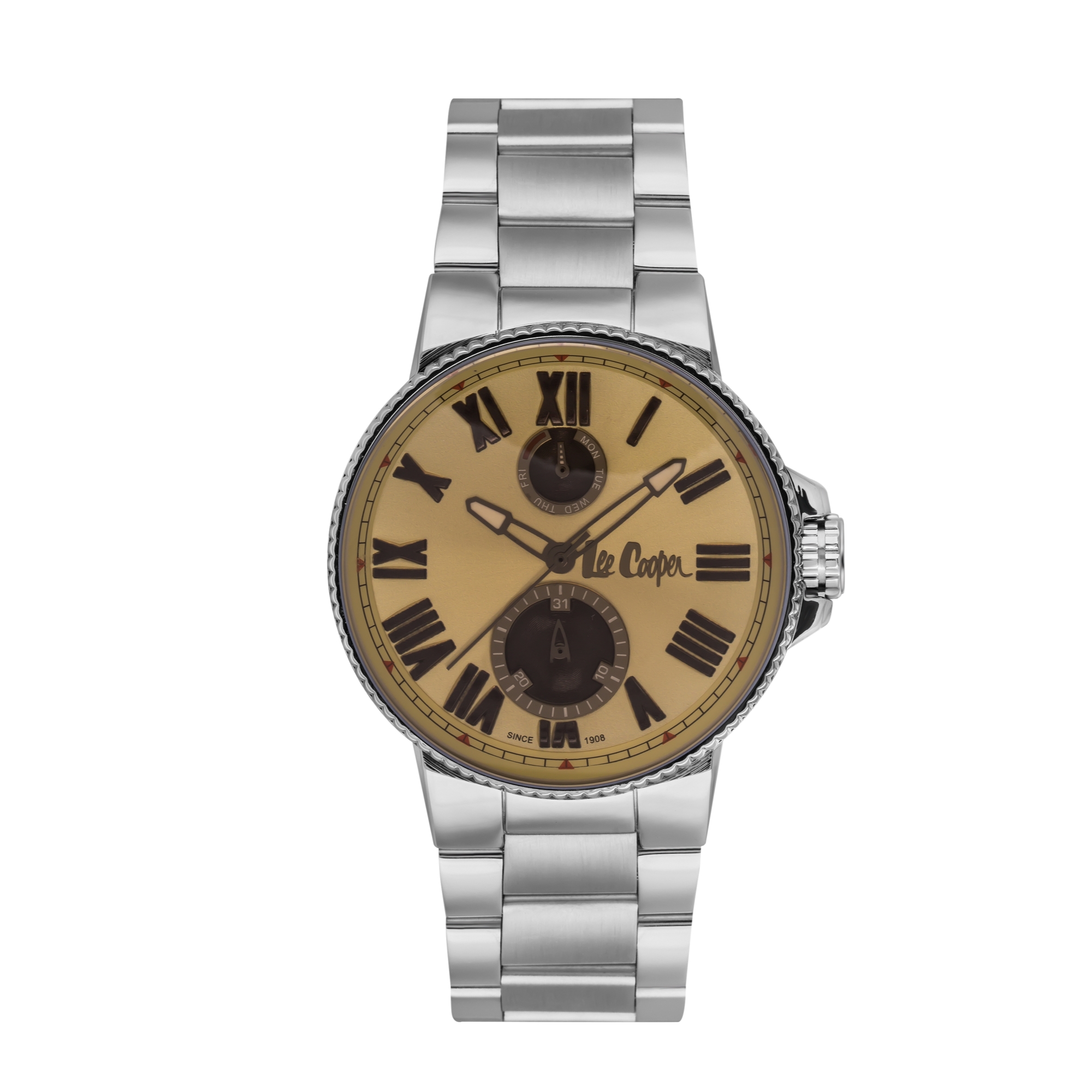 LEE COOPER-Men's Silver 44mm watch w/Brown Dial