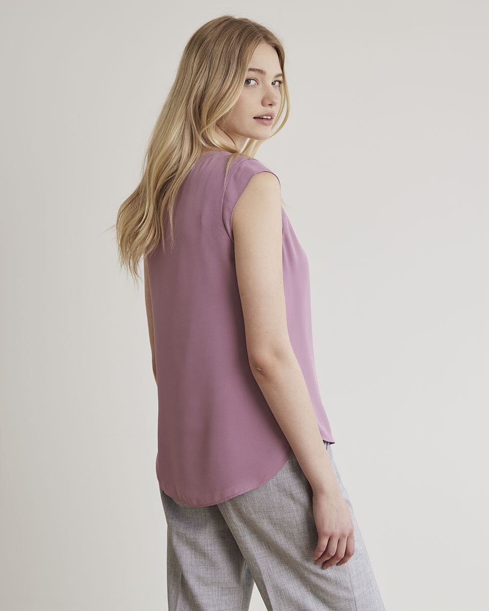 Solid Silky Crepe Cap Sleeve Blouse