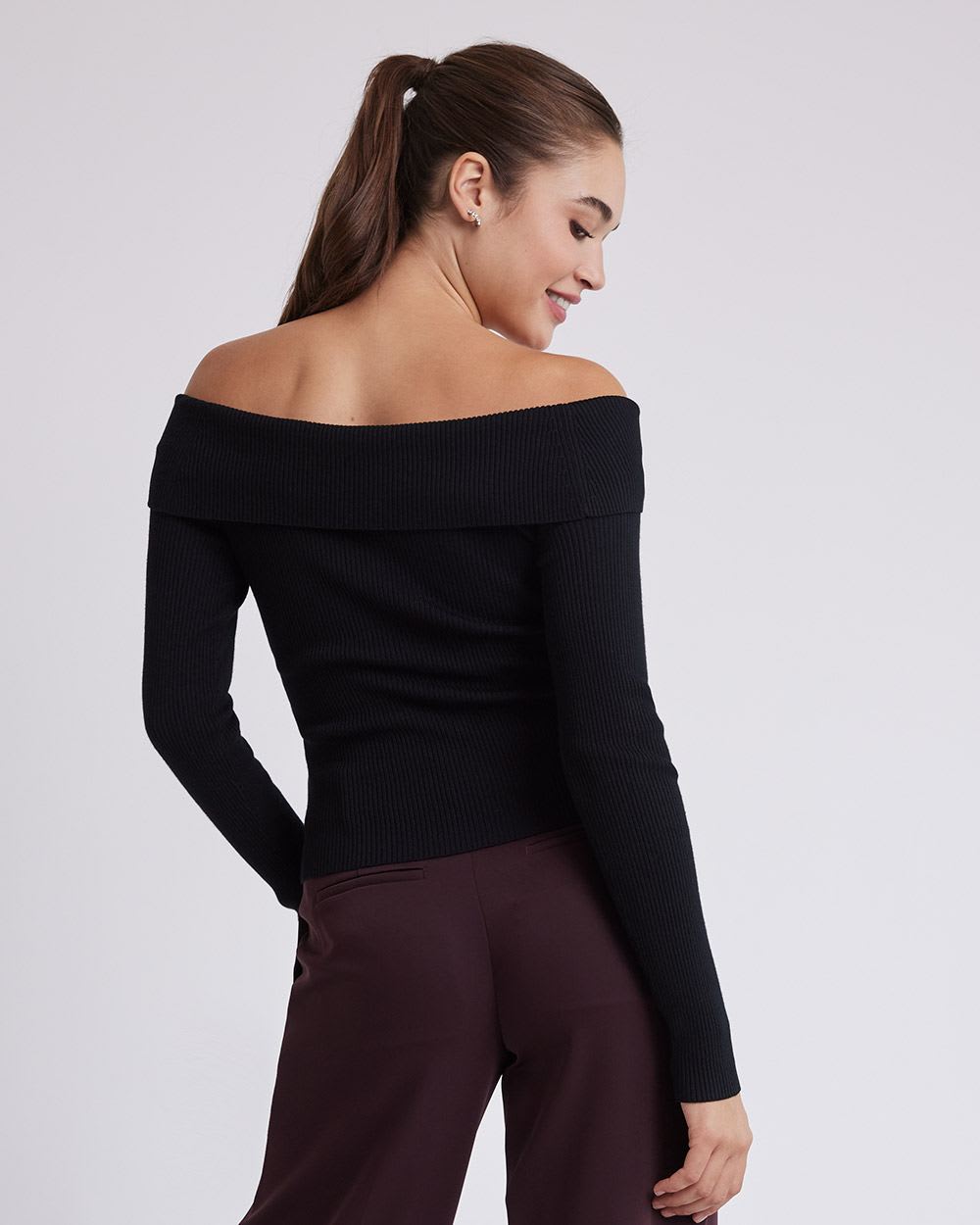 Off-the-Shoulder Long-Sleeve Fitted Top