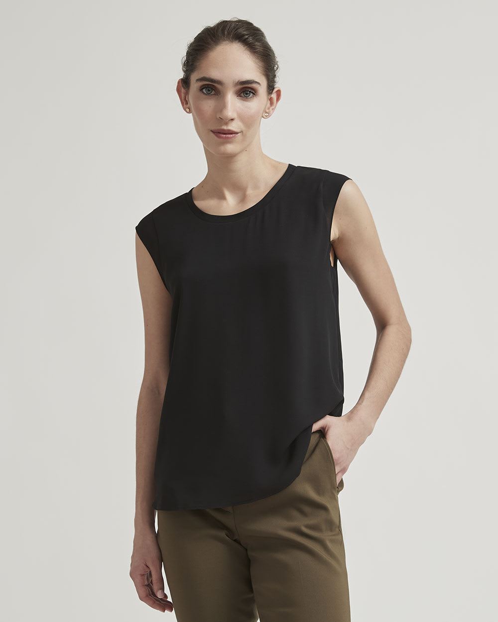 Basic Silky Crepe Cap Sleeve Blouse