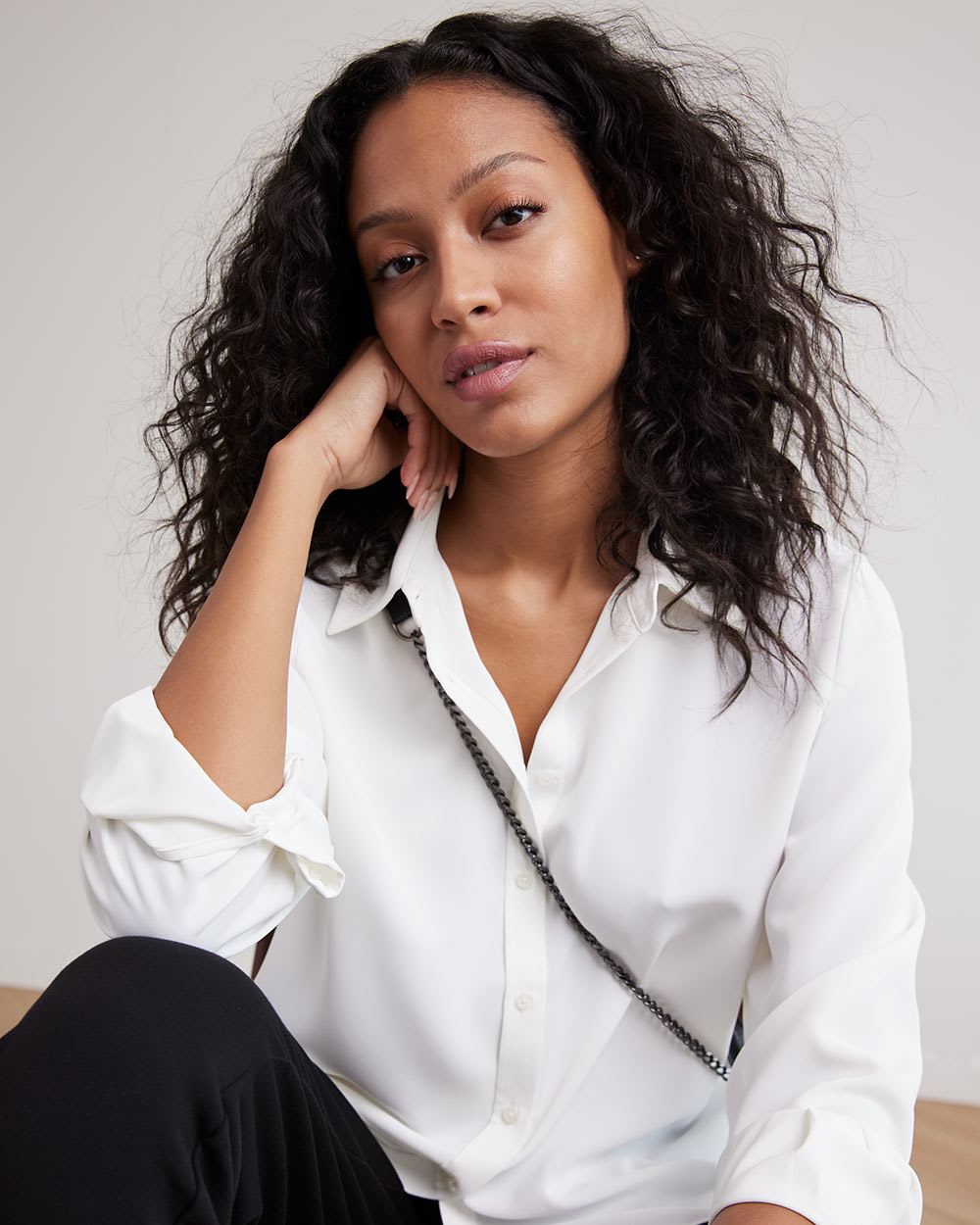 Long-Sleeve Buttoned-Down Twill Blouse