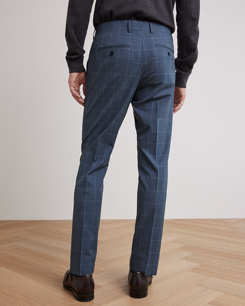 Slim-Fit Blue Windowpane Suit Pant