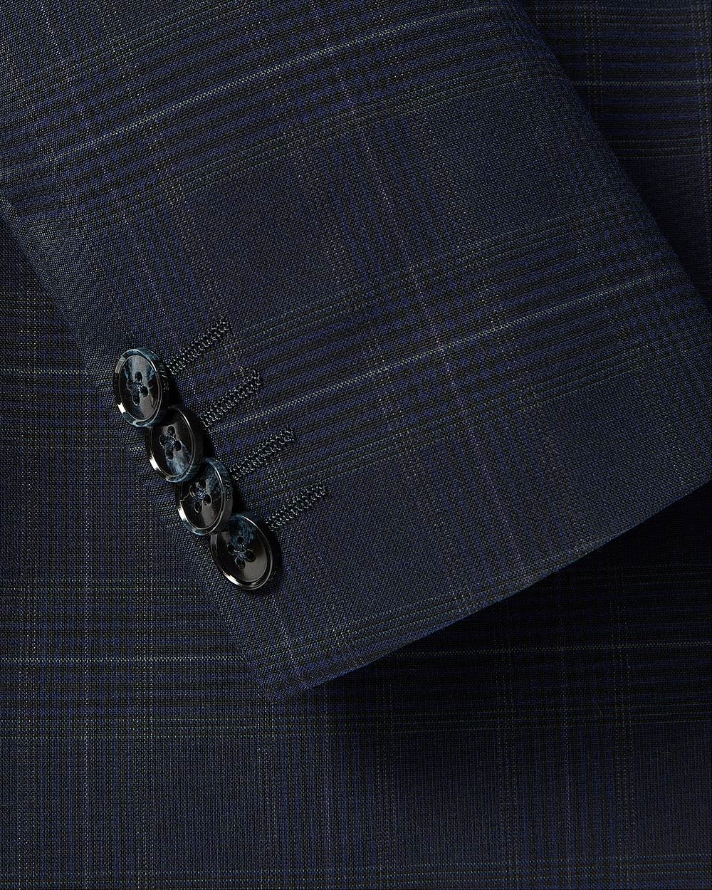 Slim-Fit Navy Checkered Suit Blazer