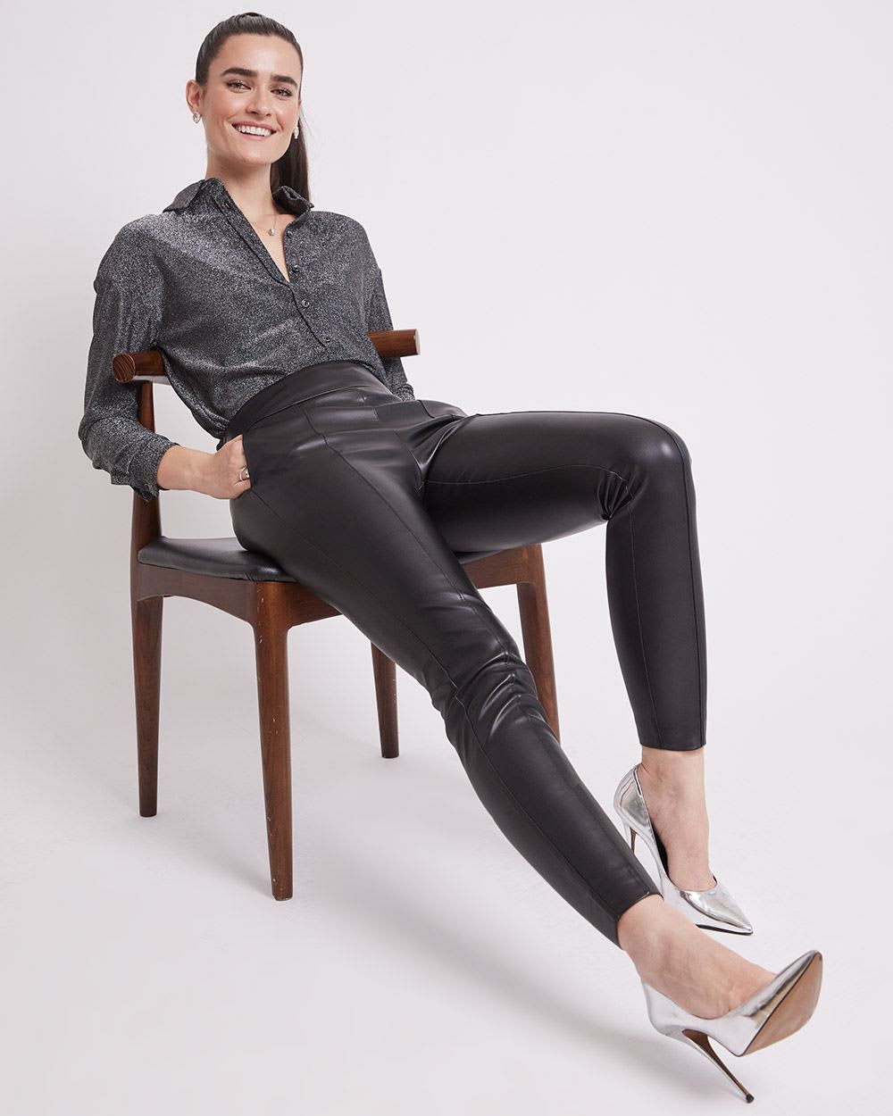 High-Rise Faux Leather Slim-Leg Ankle Pant