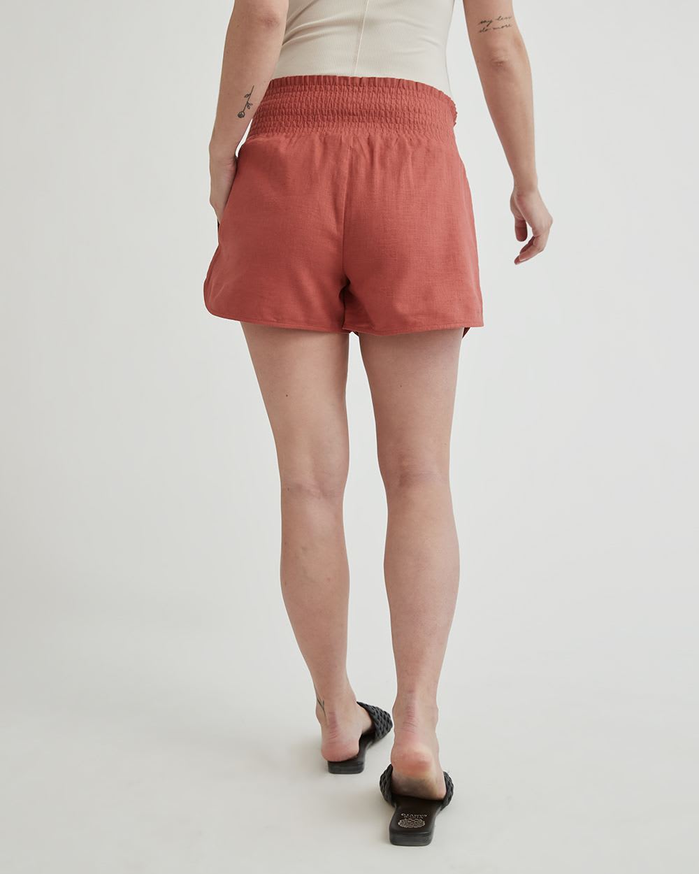 Linen Blend Smocked Pull-On Short - Thyme Maternity