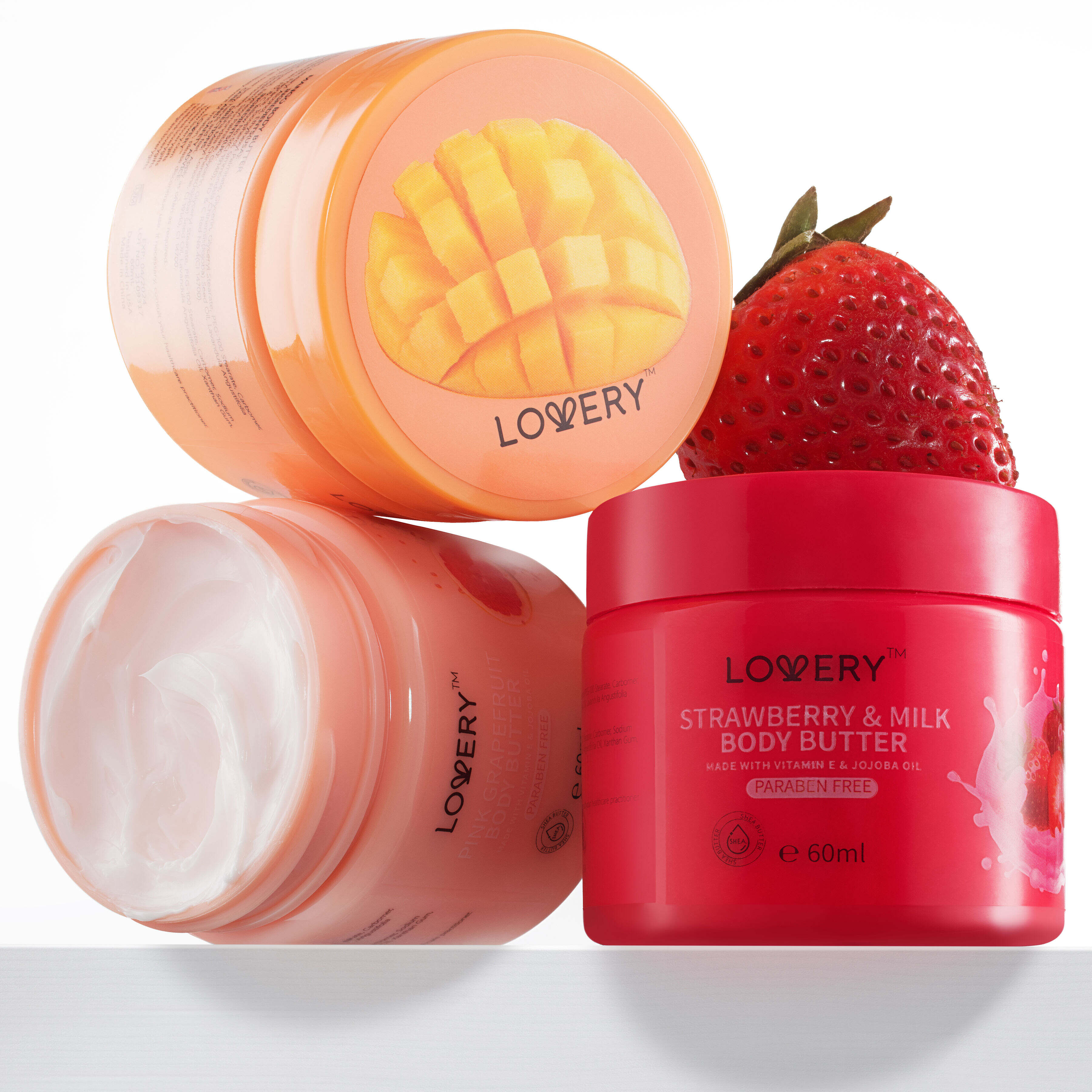 Lovery Whipped Body Butter Creams In Mango, Pink Grapefruit, Strawberry Scents - 3 Pack