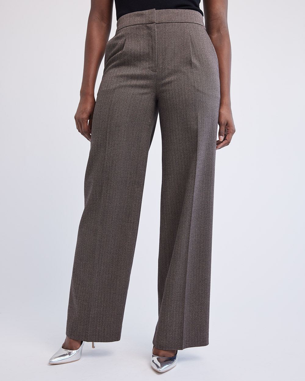 Wide-Leg Mid-Rise Herringbone Pant