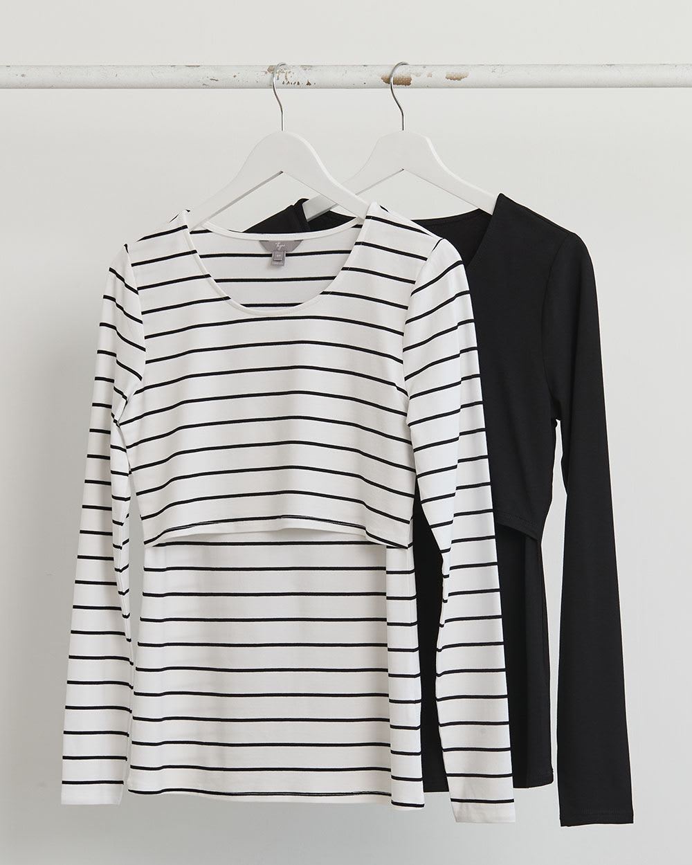 Nursing Long-Sleeve Top with Scoop Neckline, Set of 2 - Thyme Maternity